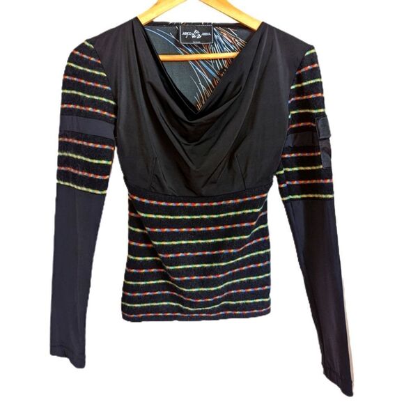 MYCO ANNA Canadian Black Stripes Artsy Wool Top Size Small - Picture 2 of 12